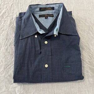 Tommy Hilfiger Long Sleeve Men's Large L Shirt Blue Plaid Button Up Shirt‎